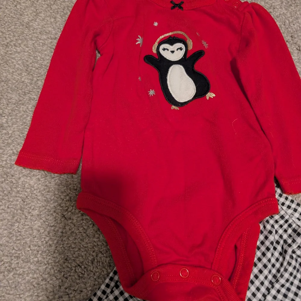 Carter's Red Penguin Bodysuit with Checkered Pants - Picture 3 of 8